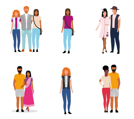 Multicultural group semi flat color vector characters