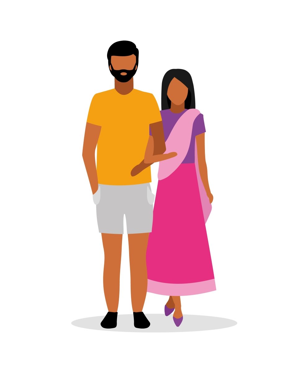 Multicultural group semi flat color vector characters