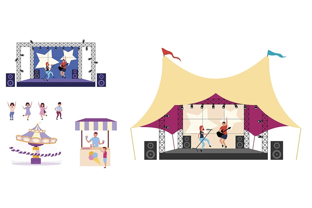 Music festival flat concept vector illustrations set