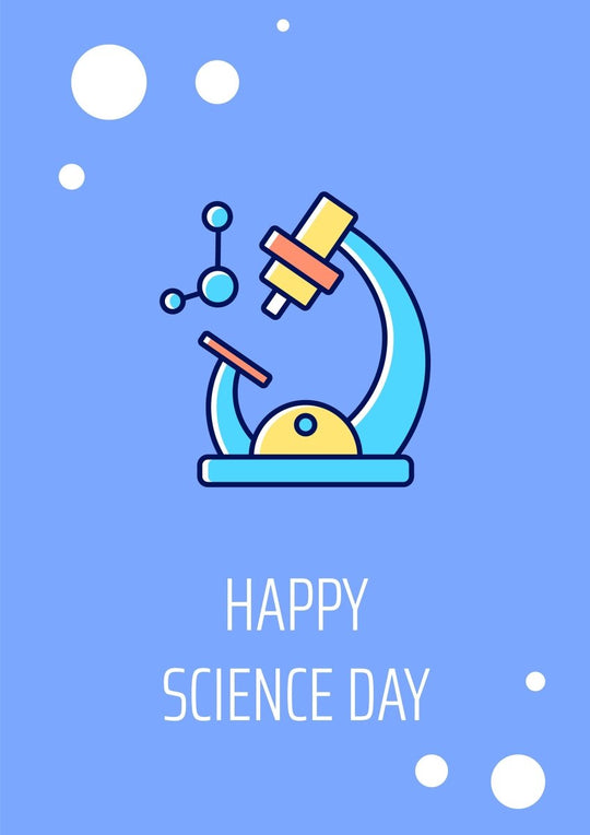 National science day celebration greeting card with color icon element set