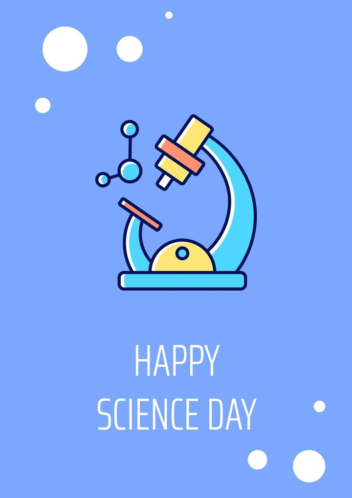 National science day celebration greeting card with color icon element set