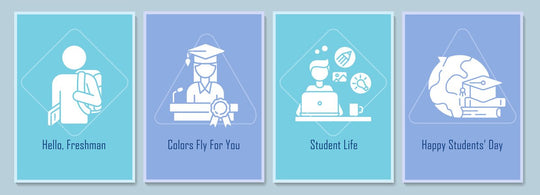 National students day greeting cards with glyph icon element set
