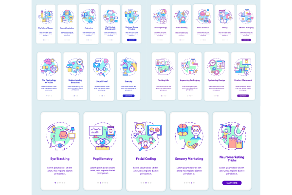 Neuromarketing onboarding mobile app page screen bundle