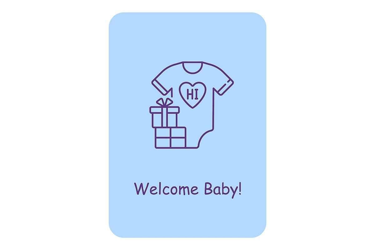 New baby welcoming event postcards with linear glyph icon set