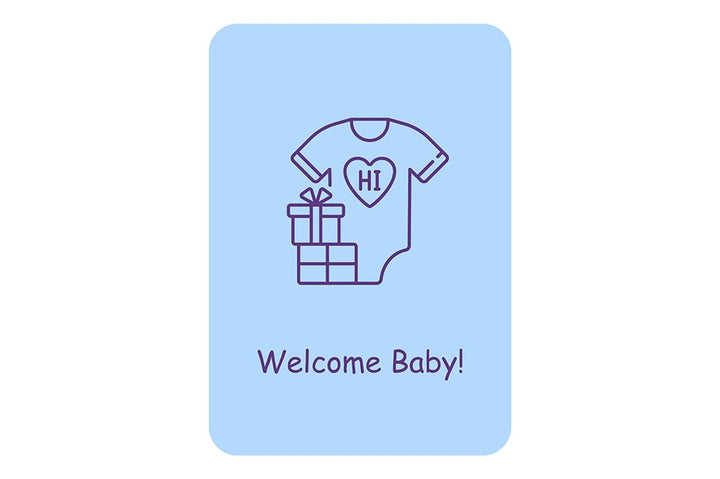 New baby welcoming event postcards with linear glyph icon set