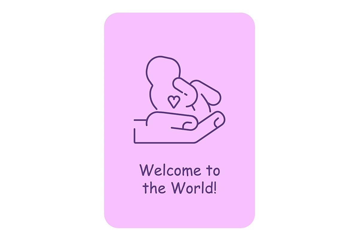 New baby welcoming event postcards with linear glyph icon set
