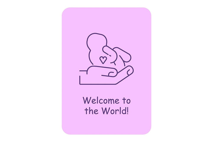New baby welcoming event postcards with linear glyph icon set
