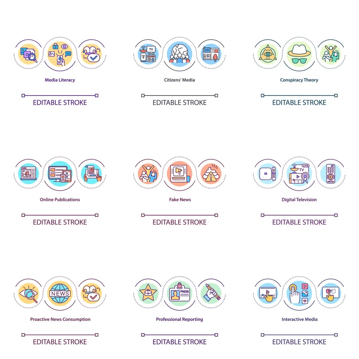 New media concept icons bundle