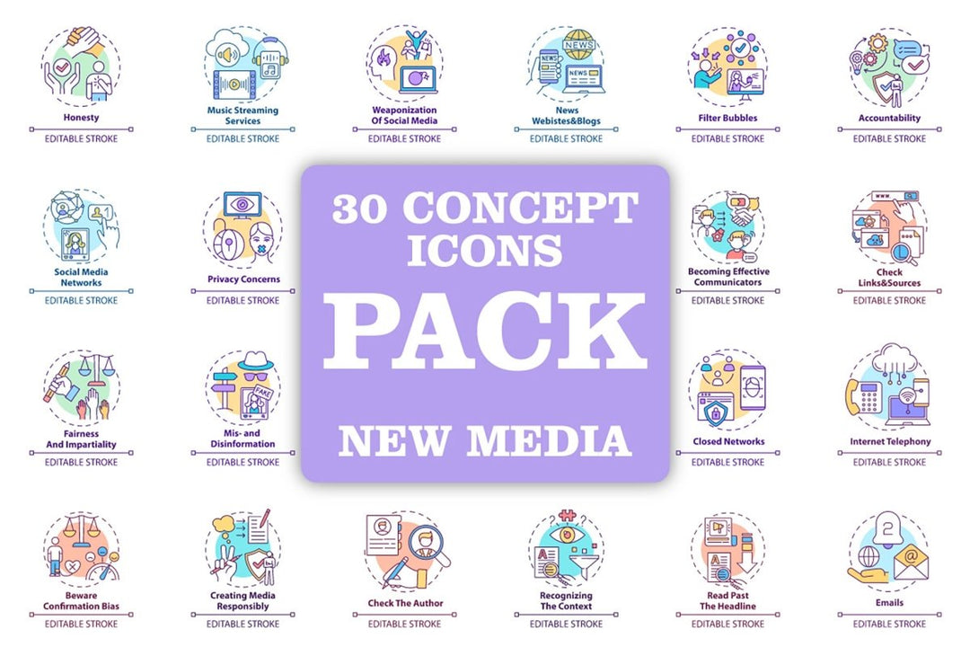 New media concept icons bundle