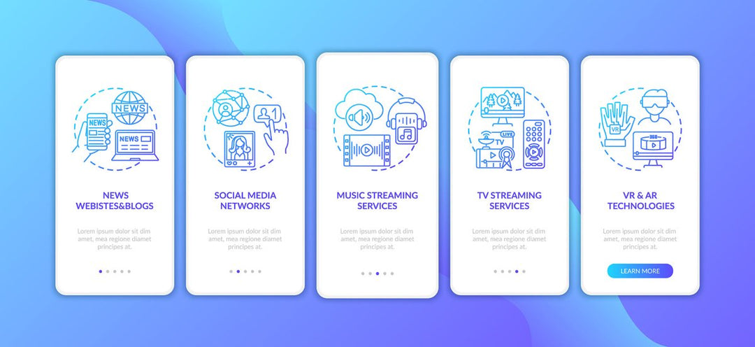 New media examples onboarding mobile app page screen bundle