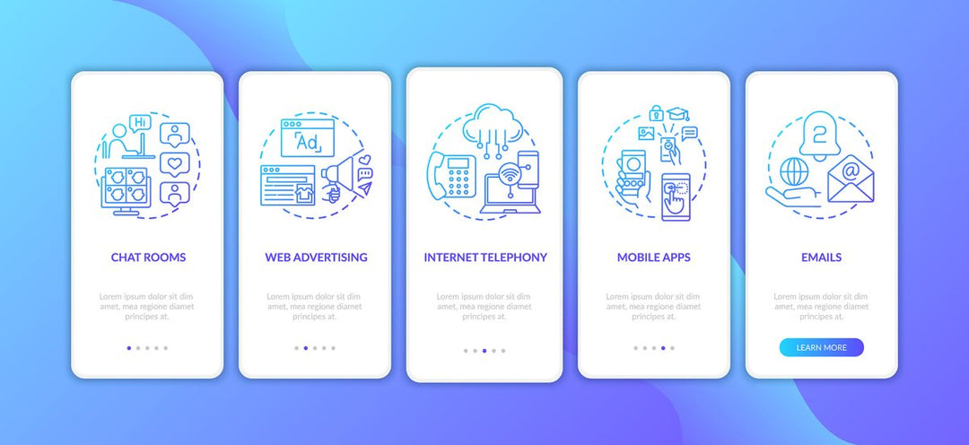 New media examples onboarding mobile app page screen bundle