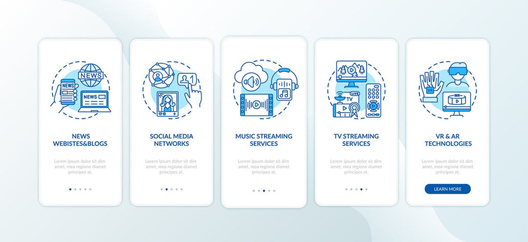 New media examples onboarding mobile app page screen bundle