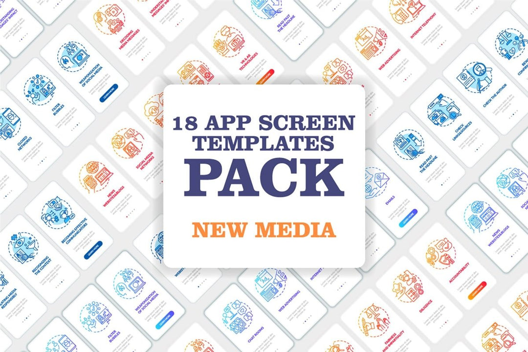 New media examples onboarding mobile app page screen bundle
