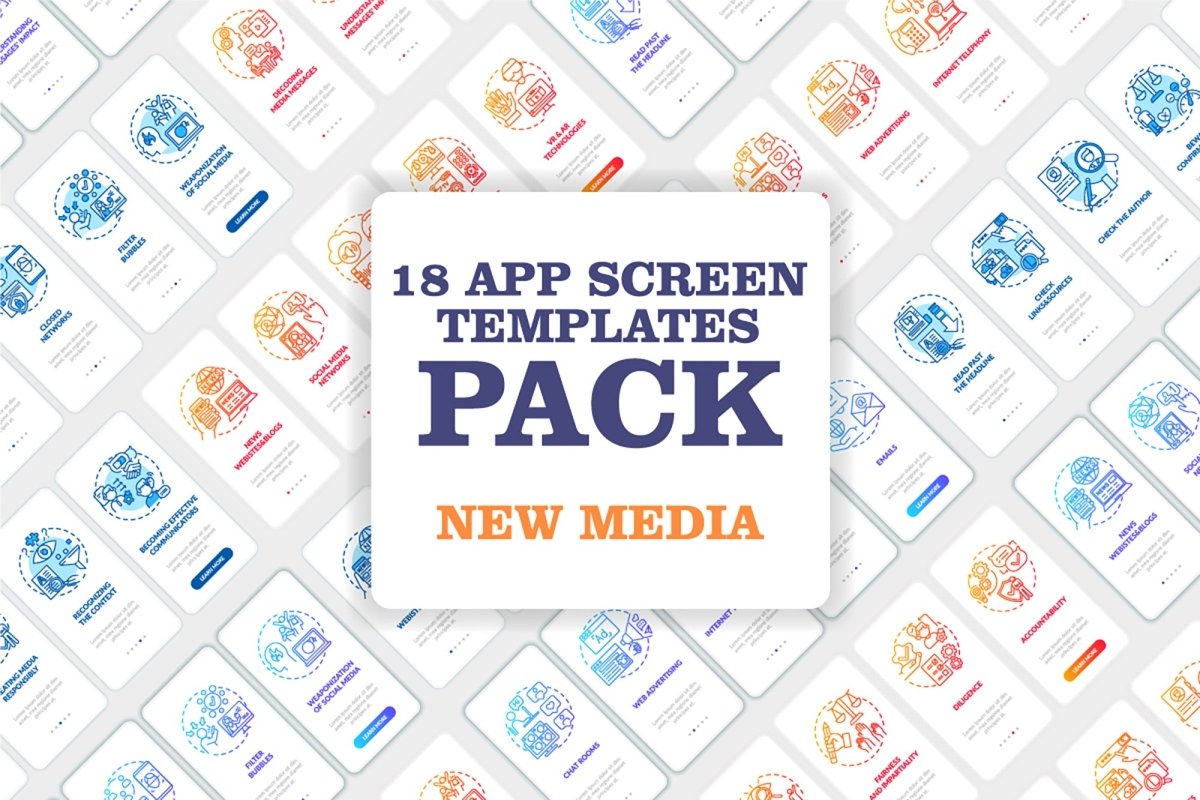 New media examples onboarding mobile app page screen bundle