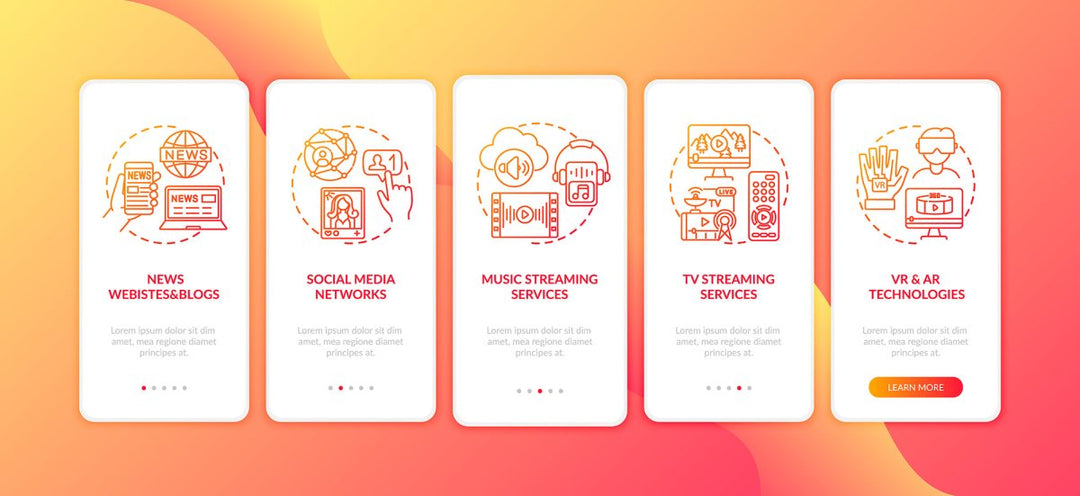 New media examples onboarding mobile app page screen bundle