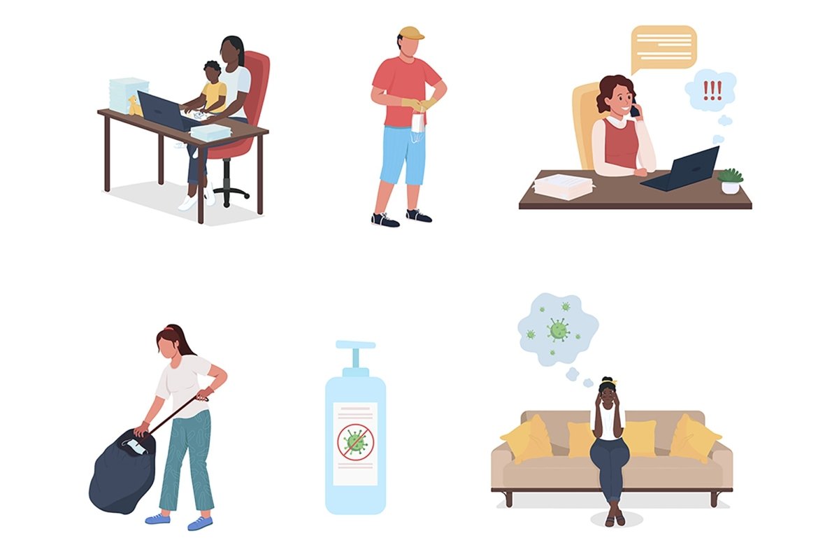 New reality flat color vector faceless character set