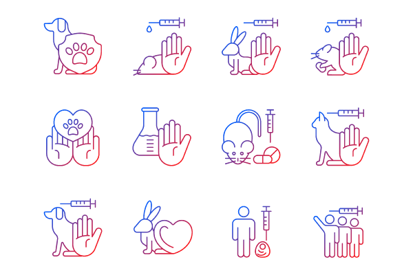 No animal testing gradient linear vector icons set