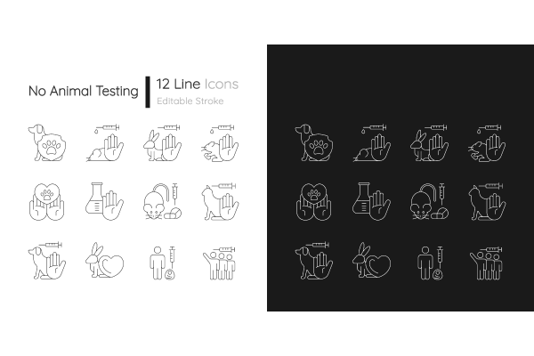 No animal testing linear icons set for dark and light mode