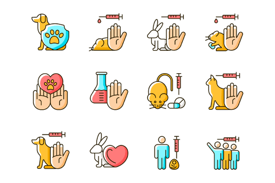 No animal testing RGB color icons set