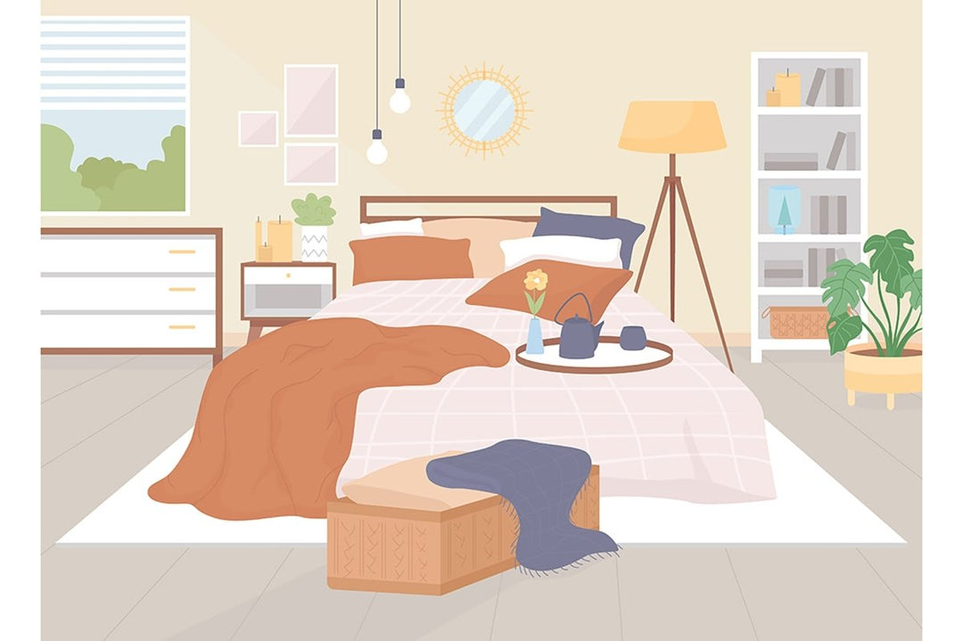 Nordic style home flat color vector illustration set