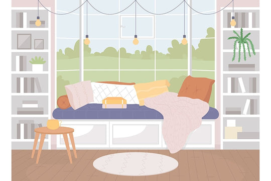 Nordic style home flat color vector illustration set