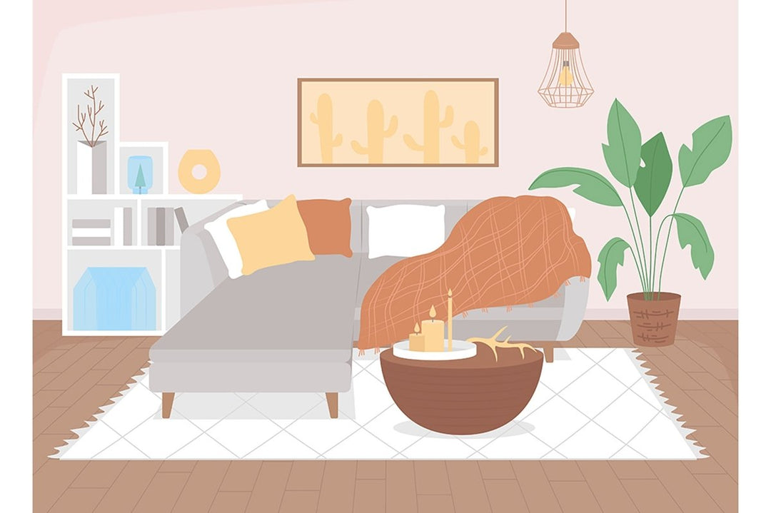Nordic style home flat color vector illustration set