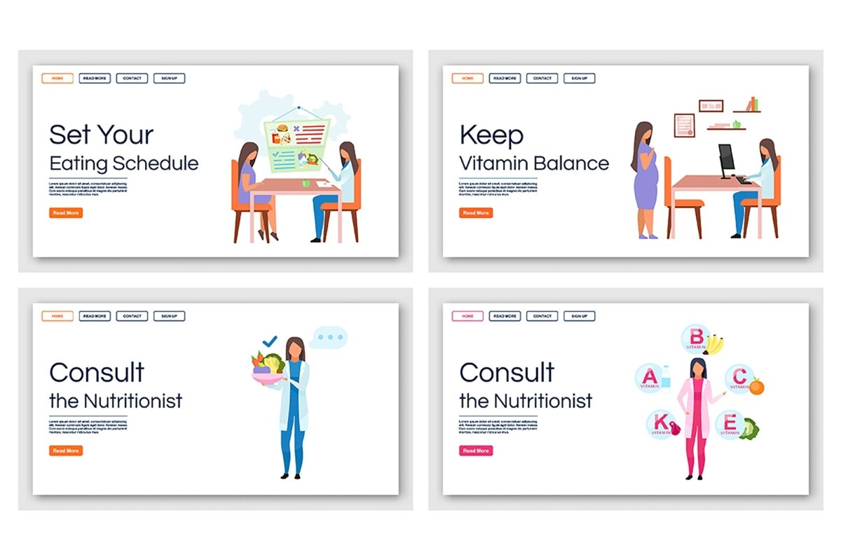 Nutritionist recommendations landing page vector template