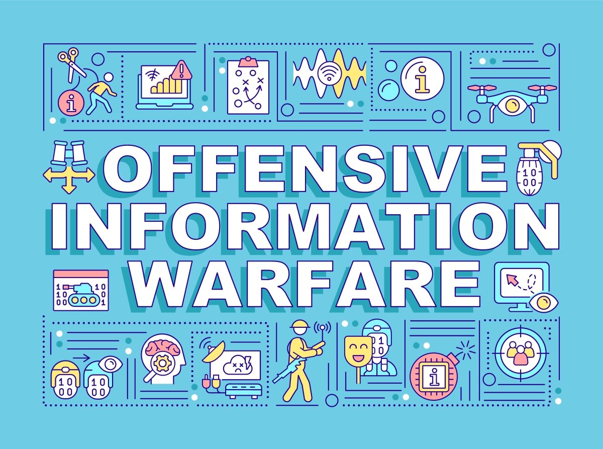 Offensive information warfare word concepts turquoise banner