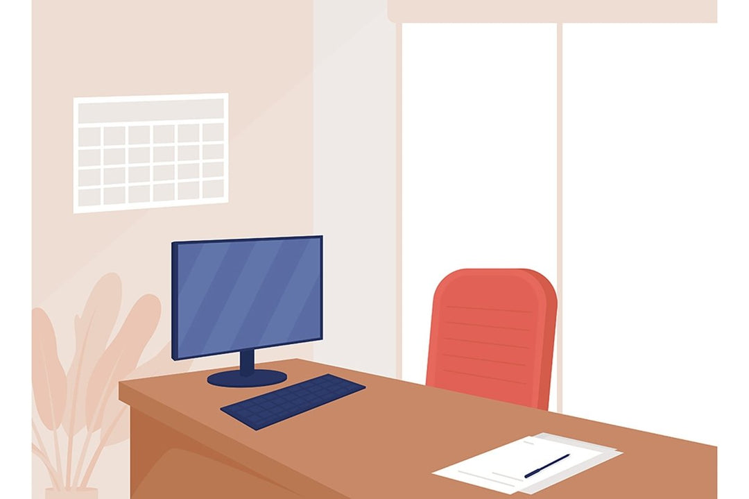 Office post covid flat color vector illustrations