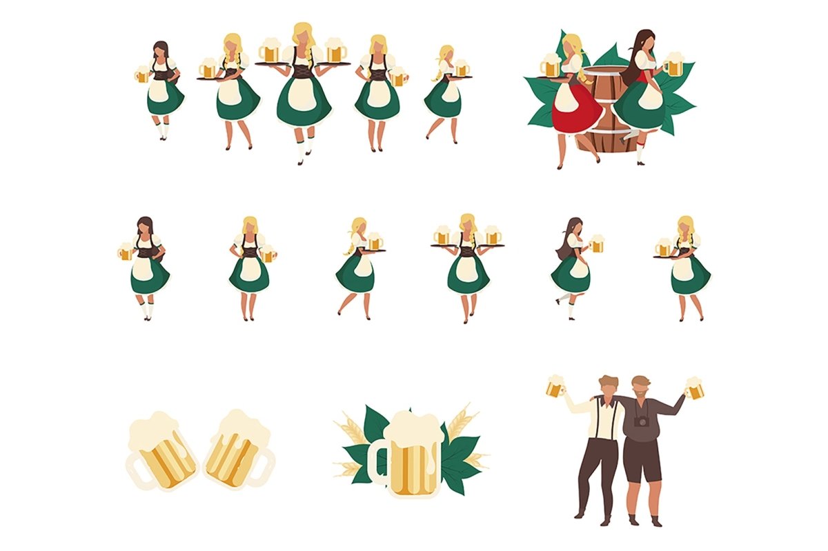 Oktoberfest flat vector illustrations set