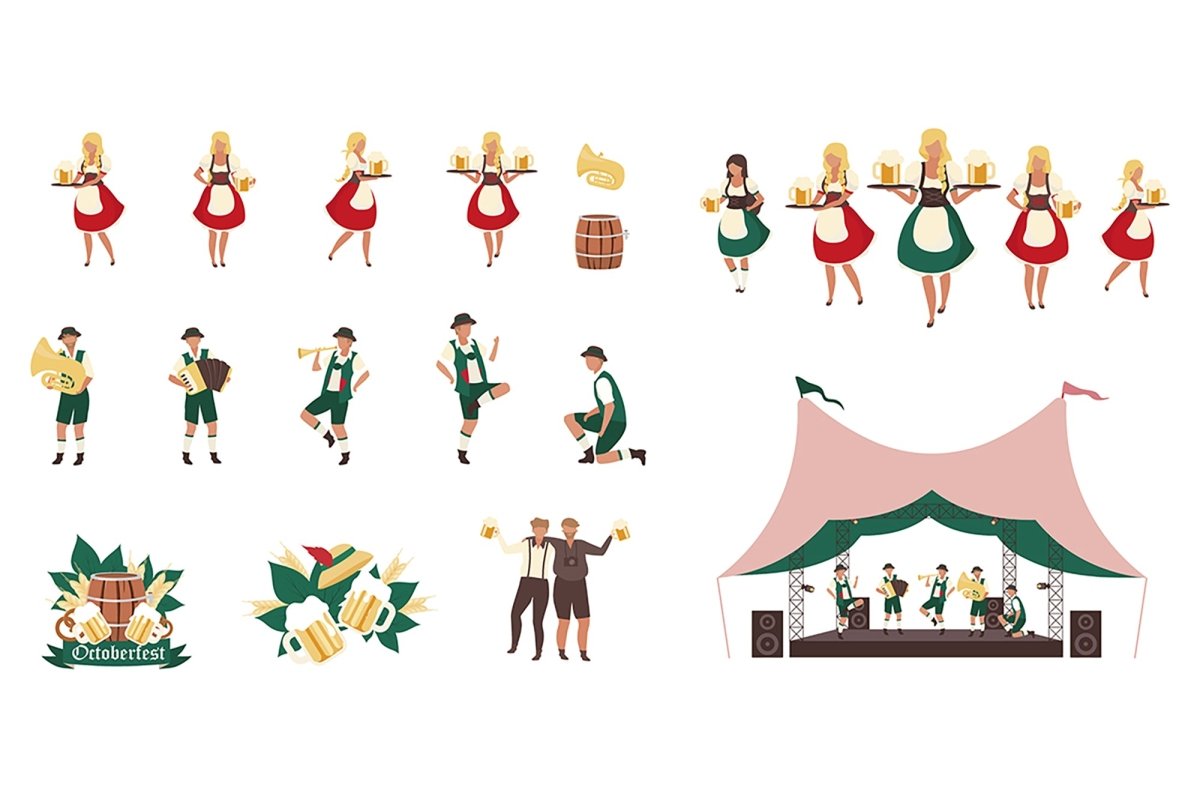 Oktoberfest flat vector illustrations set