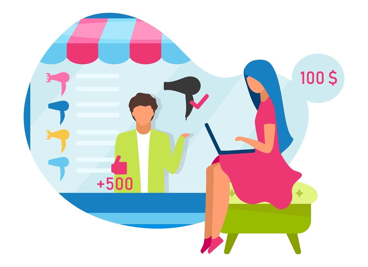 Online and store shopping flat concept icons set
