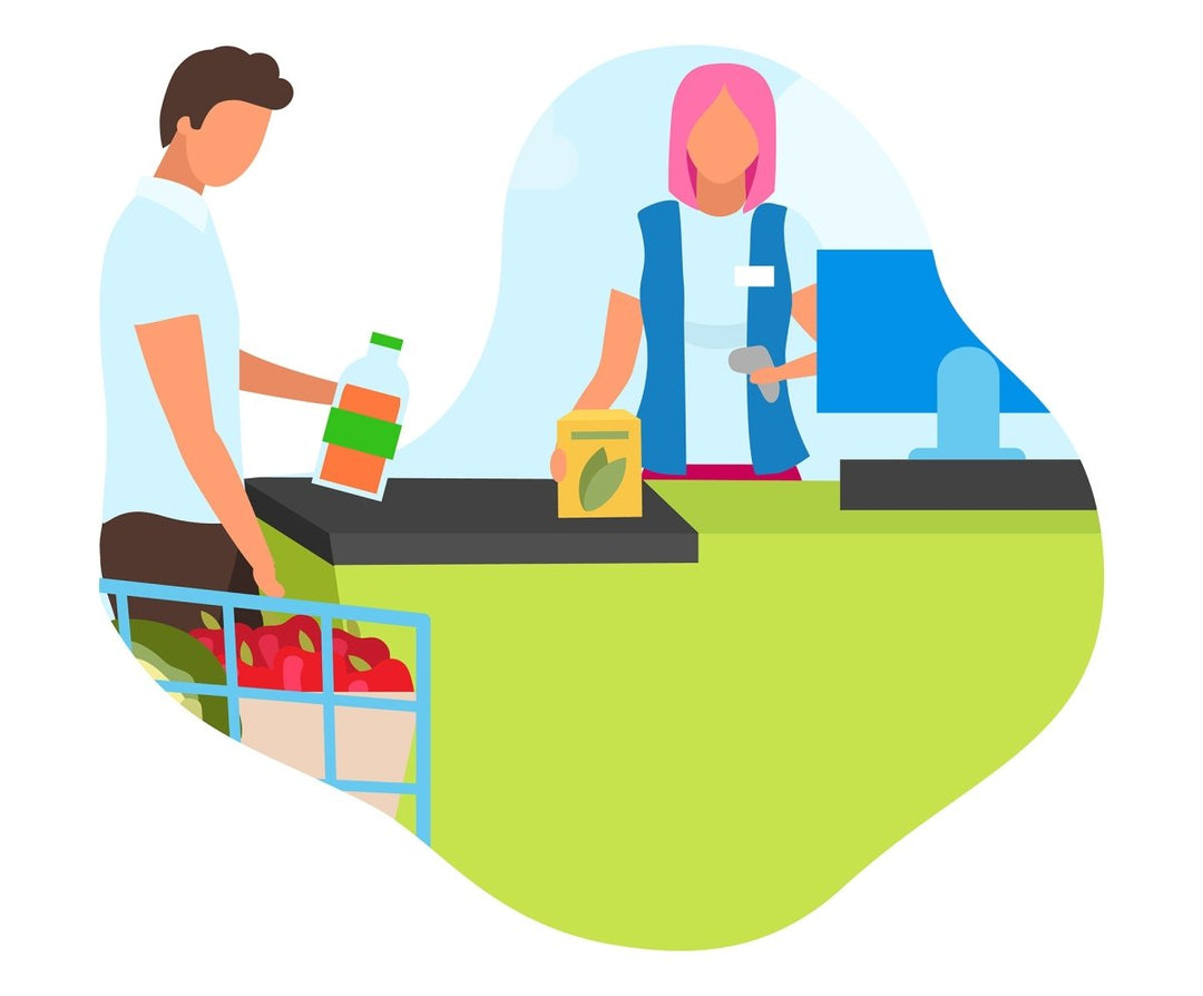 Online and store shopping flat concept icons set