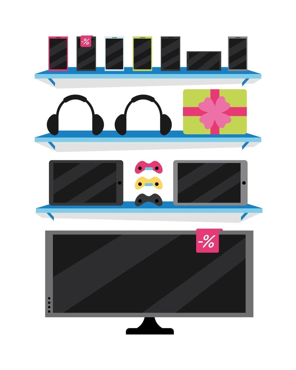 Online and store shopping flat illustration set