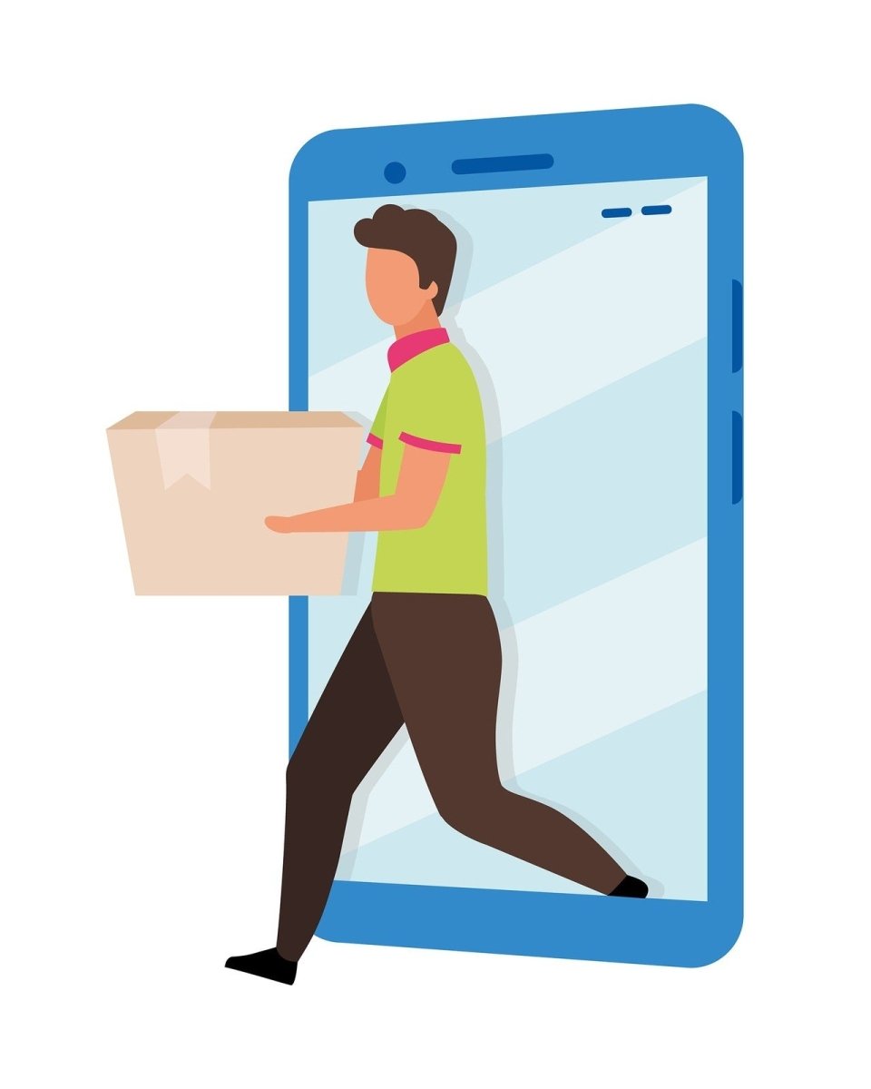 Online and store shopping flat illustration set