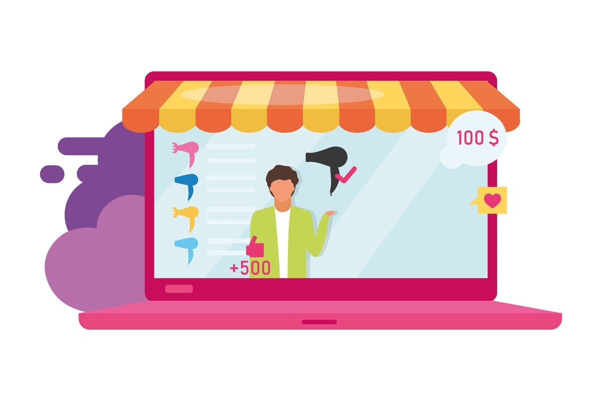 Online and store shopping flat illustration set
