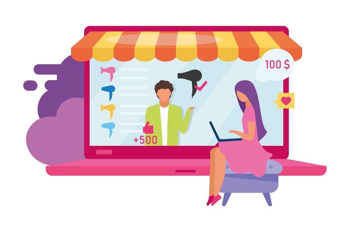 Online and store shopping flat illustrations