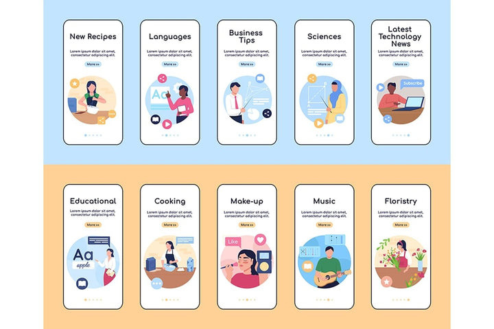 Online classes onboarding mobile app screen flat vector templates