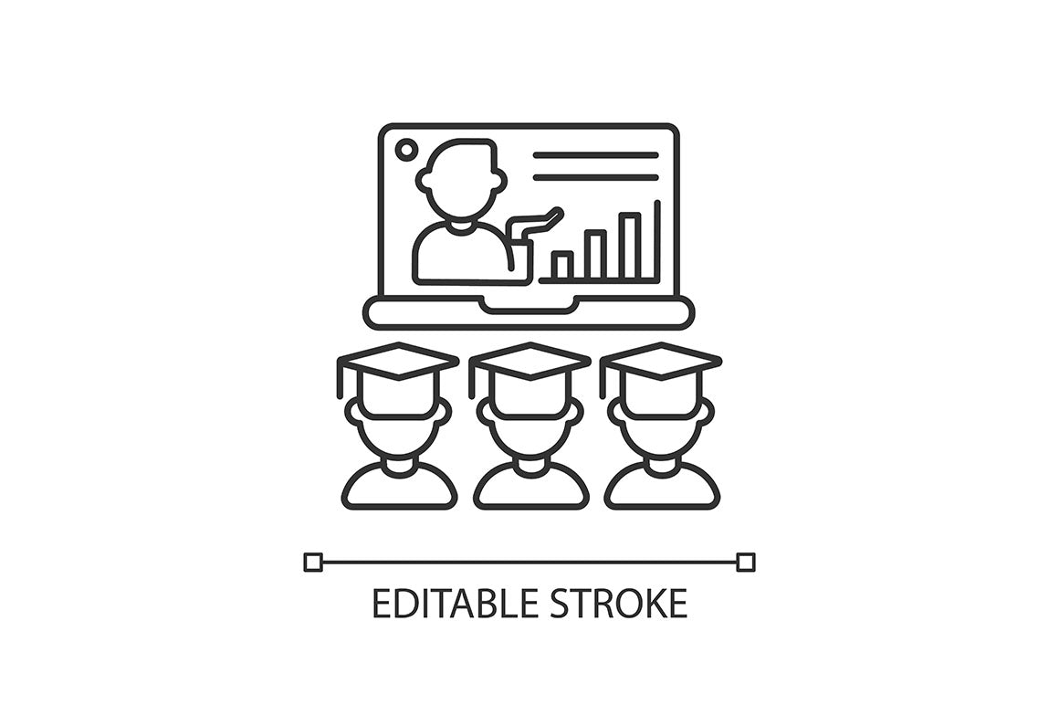 Online conference linear icons set