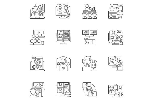 Online conference linear icons set