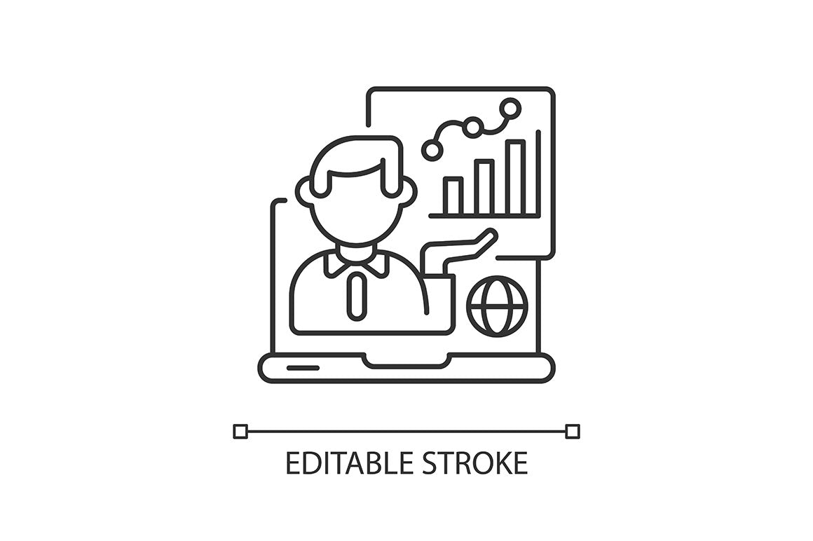 Online conference linear icons set