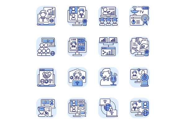 Online conference RGB color icons set