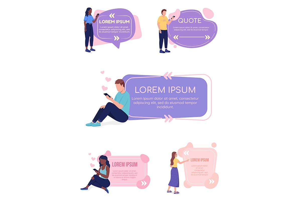 Online dating vector quote box bundle