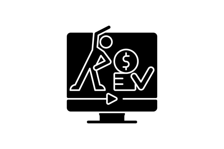 Online fitness apps possibilities black glyph icons set on white space.