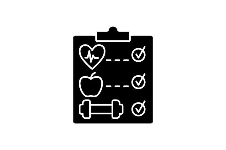 Online fitness apps possibilities black glyph icons set on white space.