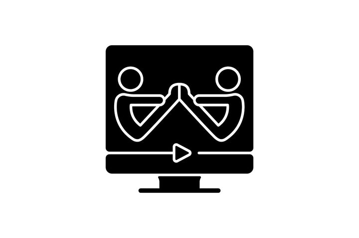 Online fitness apps possibilities black glyph icons set on white space.