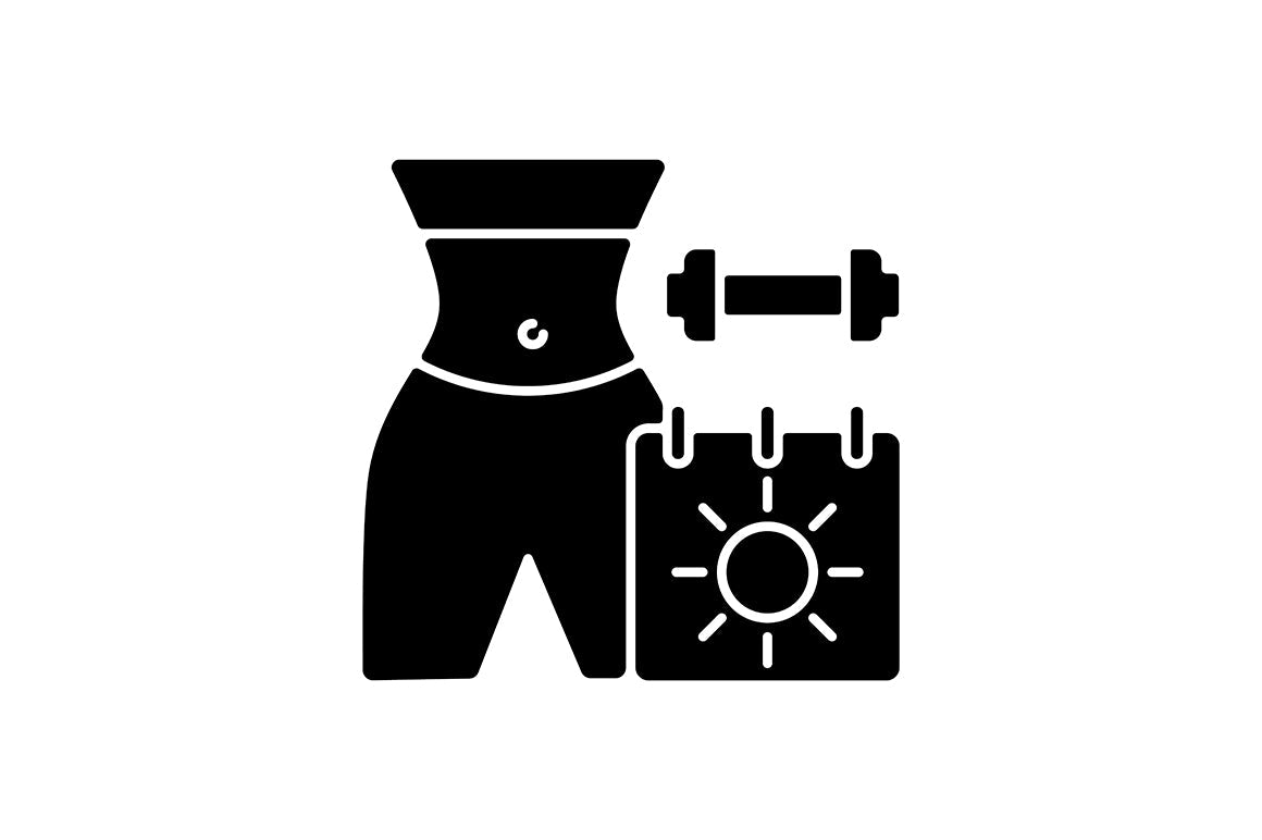 Online fitness apps possibilities black glyph icons set on white space.