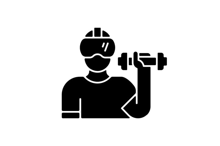 Online fitness apps possibilities black glyph icons set on white space.
