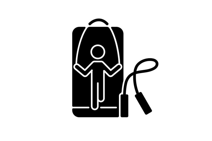 Online fitness apps possibilities black glyph icons set on white space.