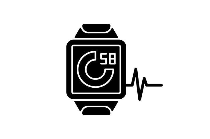 Online fitness apps possibilities black glyph icons set on white space.